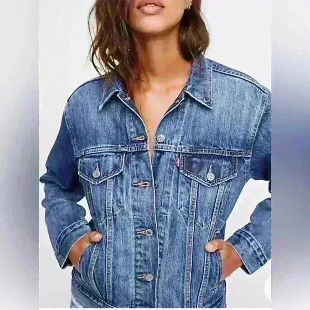 Levis Original Denim Trucker Jacket Blue  Cotton Button Up size XS - Picture 2 of 11